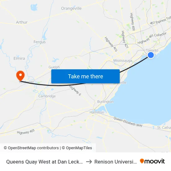 Queens Quay West at Dan Leckie Way East Side to Renison University College map