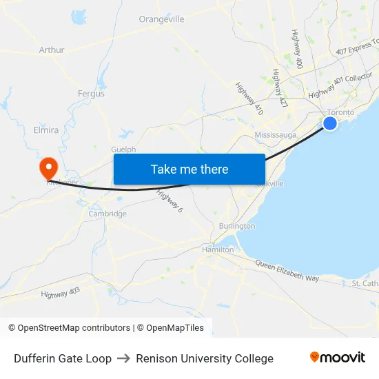 Dufferin Gate Loop to Renison University College map