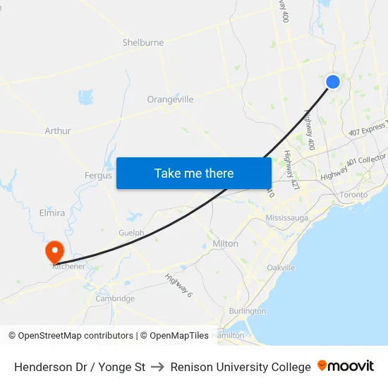 Henderson Dr / Yonge St to Renison University College map