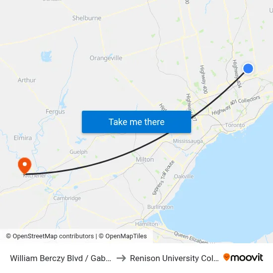 William Berczy Blvd / Gable Av to Renison University College map