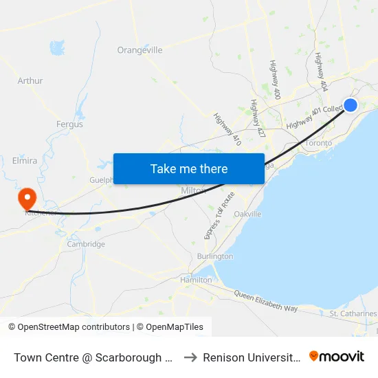 Town Centre @ Scarborough Centre Station to Renison University College map