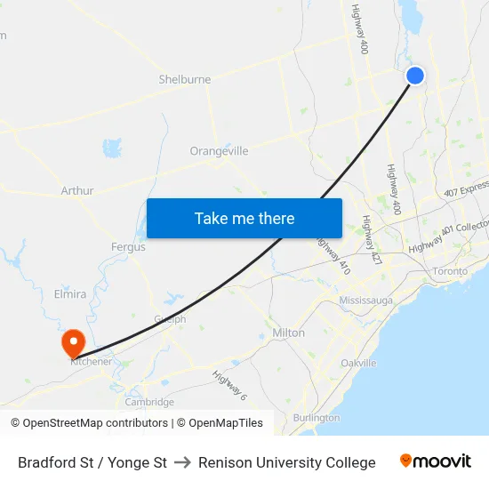 Bradford St / Yonge St to Renison University College map