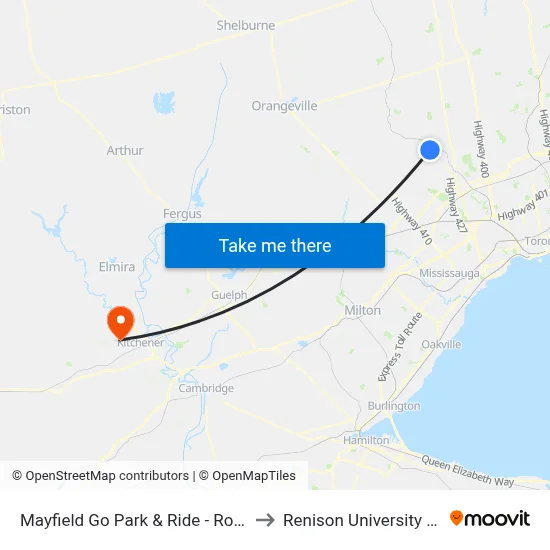 Mayfield Go Park & Ride - Route 41 Nb to Renison University College map