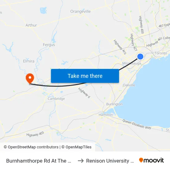 Burnhamthorpe Rd At The West Mall to Renison University College map