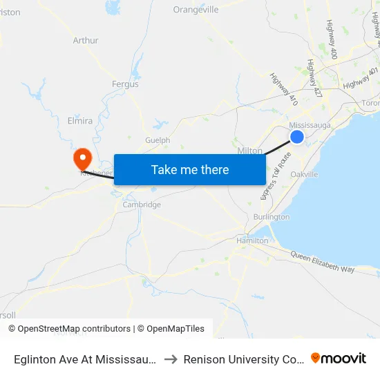 Eglinton Ave At Mississauga Rd to Renison University College map