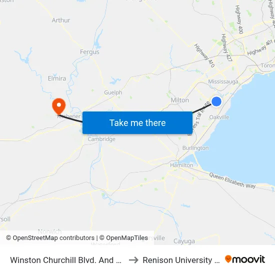 Winston Churchill Blvd. And Dundas St. to Renison University College map