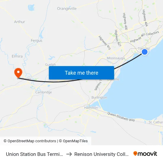 Union Station Bus Terminal to Renison University College map