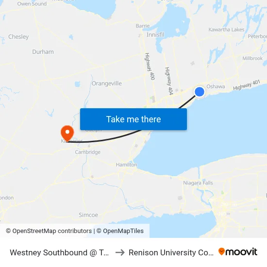 Westney Southbound @ Telford to Renison University College map