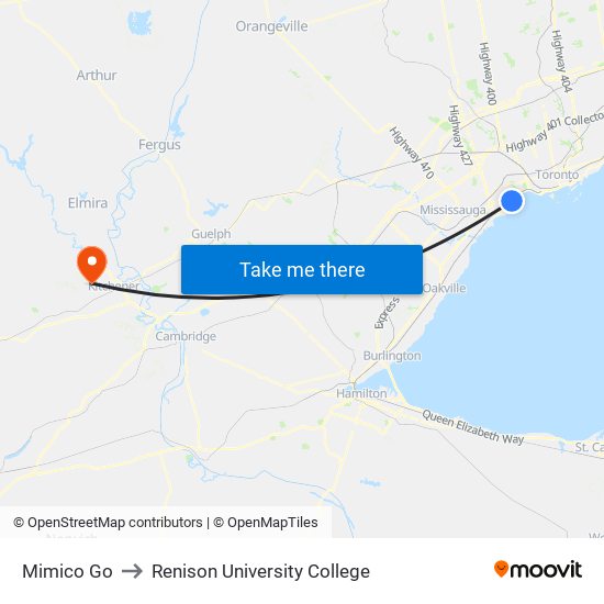 Mimico Go to Renison University College map