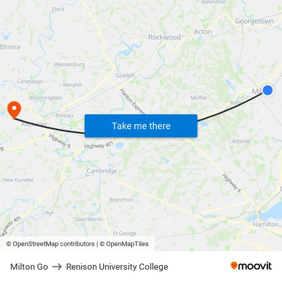 Milton Go to Renison University College map