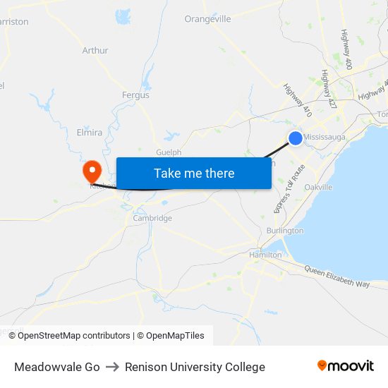 Meadowvale Go to Renison University College map