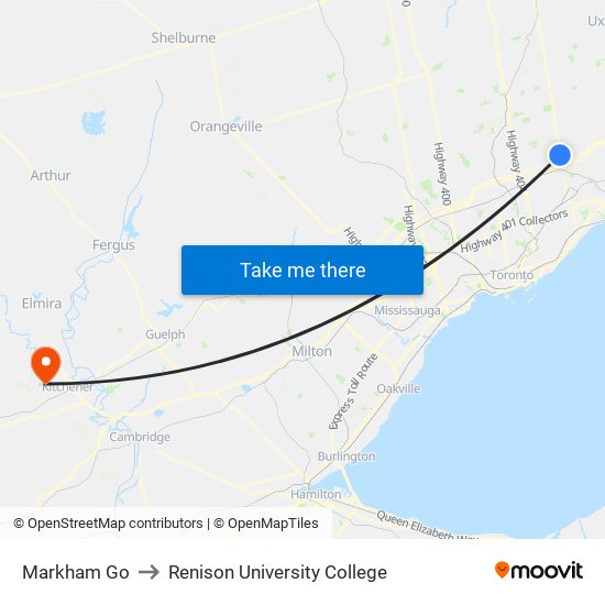 Markham Go to Renison University College map