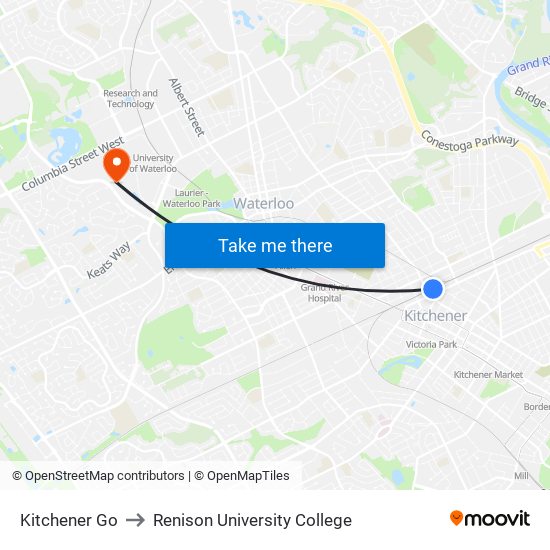 Kitchener Go to Renison University College map