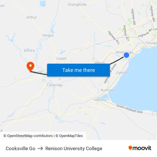 Cooksville Go to Renison University College map