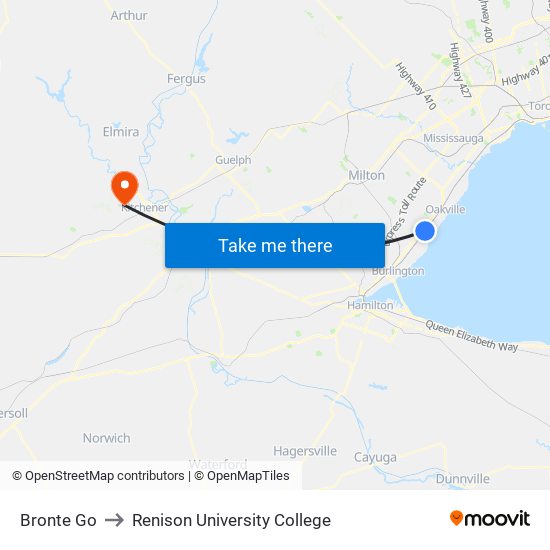 Bronte Go to Renison University College map