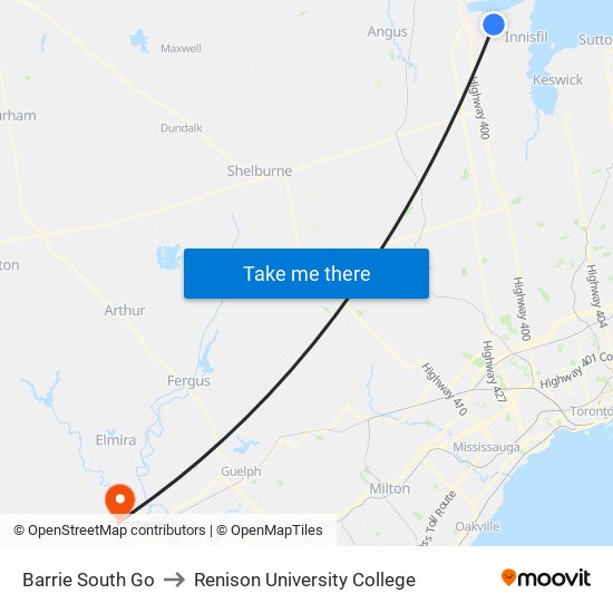 Barrie South Go to Renison University College map