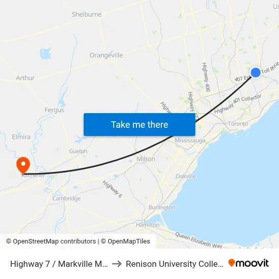 Highway 7 / Markville Mall to Renison University College map
