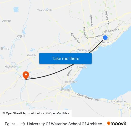 Eglinton to University Of Waterloo School Of Architecture map