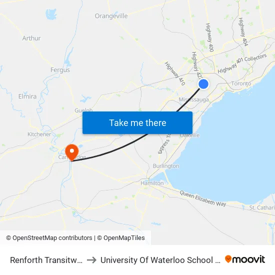 Renforth Transitway Station to University Of Waterloo School Of Architecture map