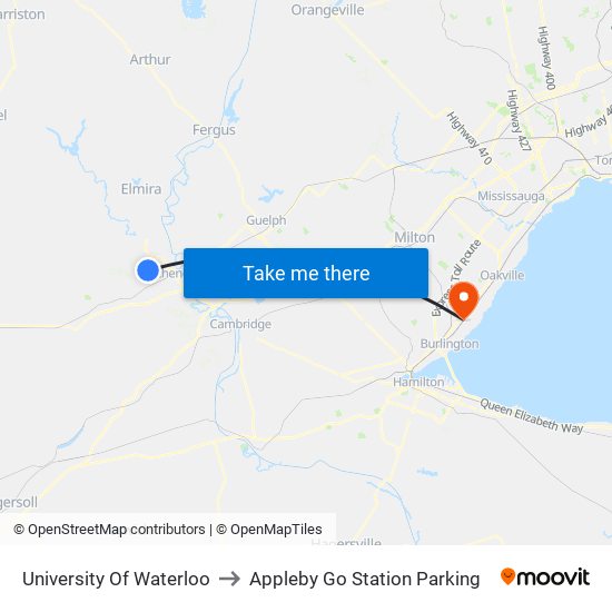 University Of Waterloo to Appleby Go Station Parking map
