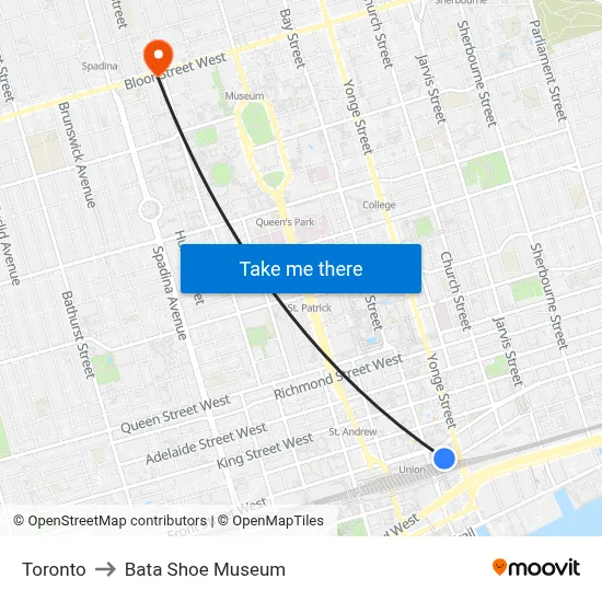 Toronto to Bata Shoe Museum map