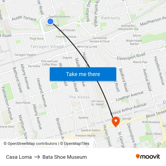 Casa Loma to Bata Shoe Museum map