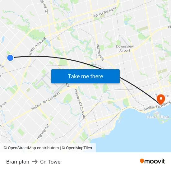 Brampton to Cn Tower map