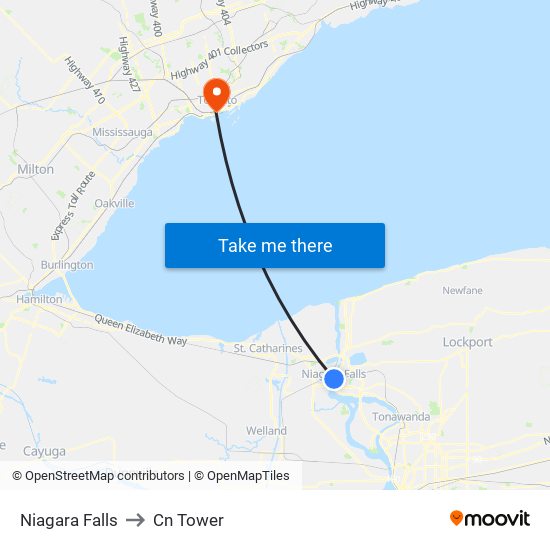 Niagara Falls to Cn Tower map