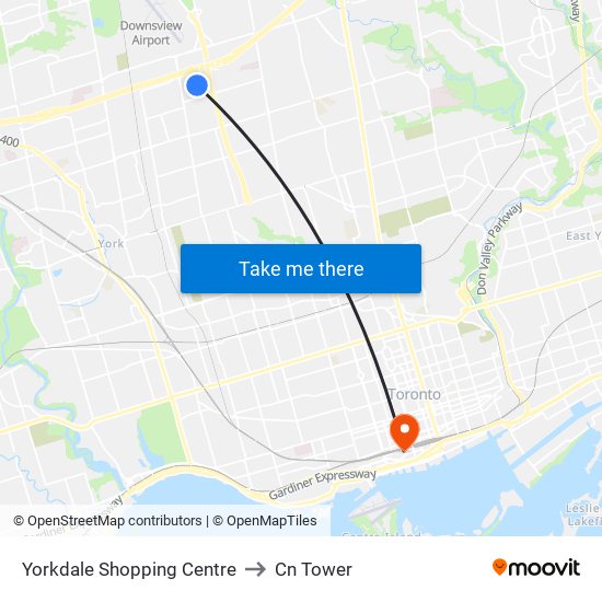 Yorkdale Shopping Centre to Cn Tower map