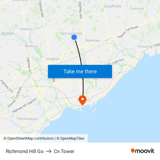 Richmond Hill Go to Cn Tower map