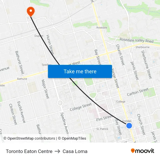 Toronto Eaton Centre to Casa Loma map
