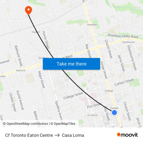 Cf Toronto Eaton Centre to Casa Loma map