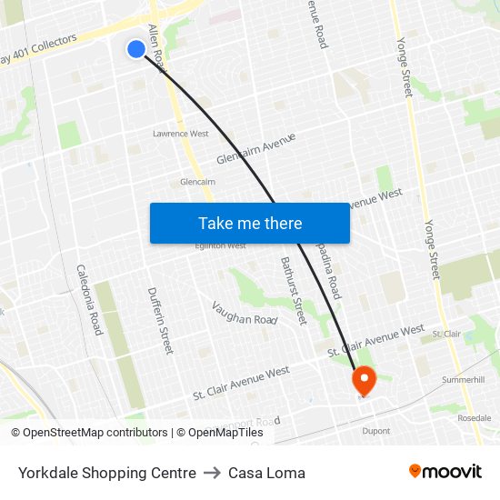 Yorkdale Shopping Centre to Casa Loma map