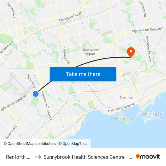 Renforth Station to Sunnybrook Health Sciences Centre - Bayview Campus map