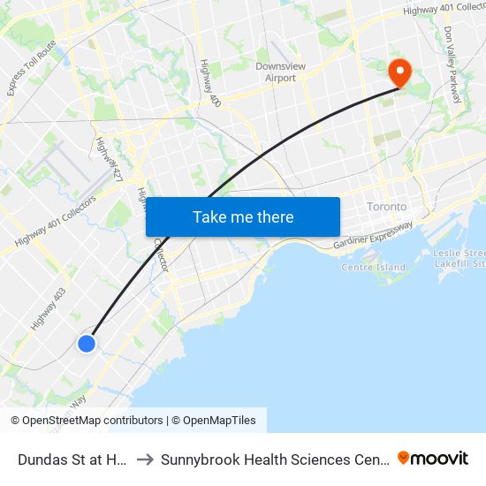 Dundas St at Hurontario St to Sunnybrook Health Sciences Centre - Bayview Campus map