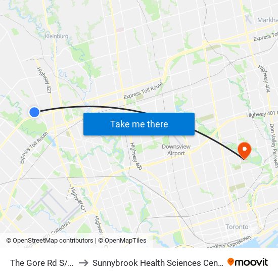 The Gore Rd S/Of Fogal Rd to Sunnybrook Health Sciences Centre - Bayview Campus map