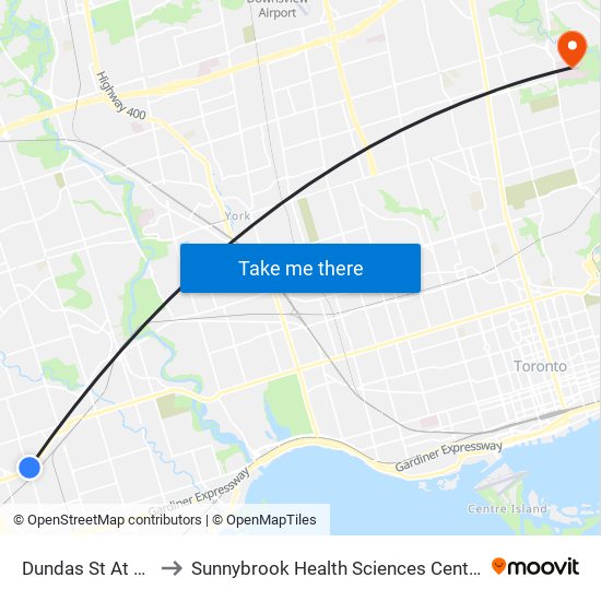 Dundas St At Shaver Ave to Sunnybrook Health Sciences Centre - Bayview Campus map