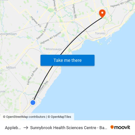 Appleby Go to Sunnybrook Health Sciences Centre - Bayview Campus map