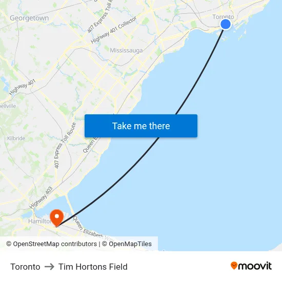 Toronto to Tim Hortons Field map