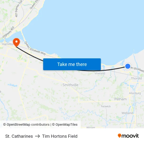 St. Catharines to Tim Hortons Field map