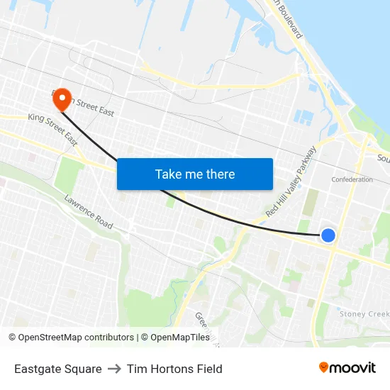 Eastgate Square to Tim Hortons Field map