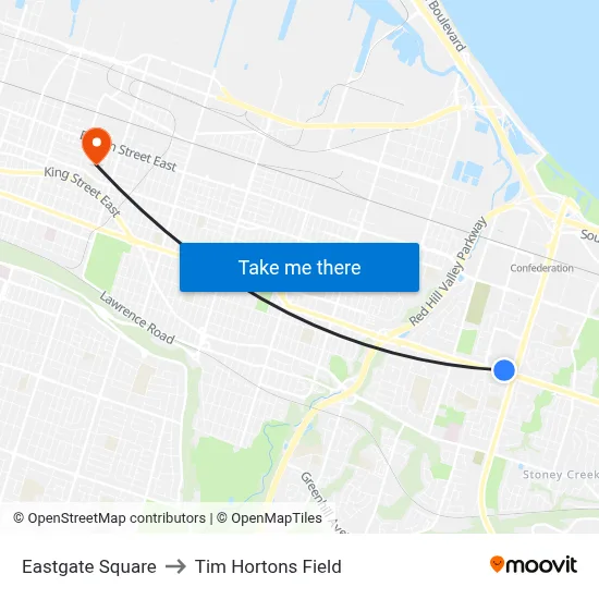 Eastgate Square to Tim Hortons Field map
