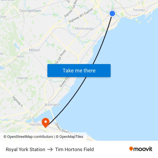 Royal York Station to Tim Hortons Field map