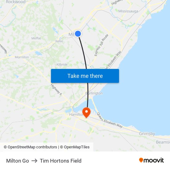 Milton Go to Tim Hortons Field map