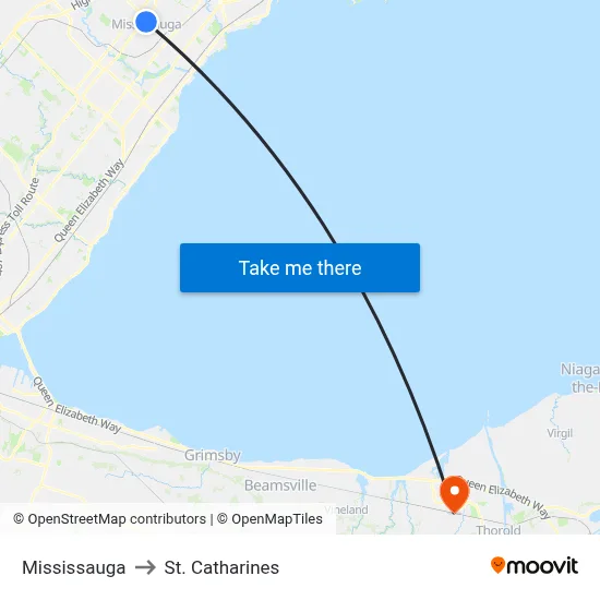 Mississauga to St. Catharines map