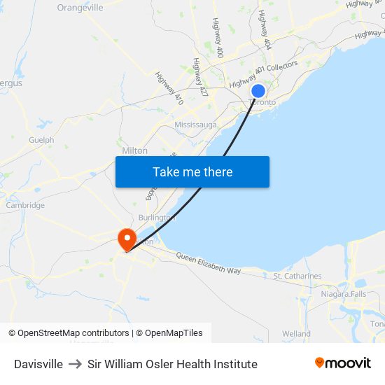 Davisville to Sir William Osler Health Institute map