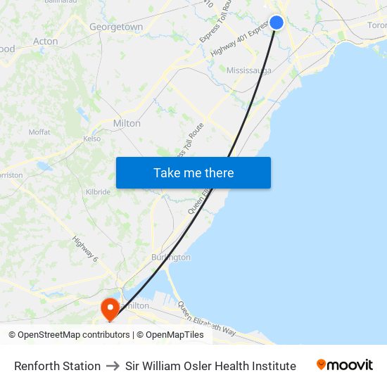 Renforth Station to Sir William Osler Health Institute map