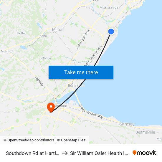 Southdown Rd at Hartland Dr to Sir William Osler Health Institute map