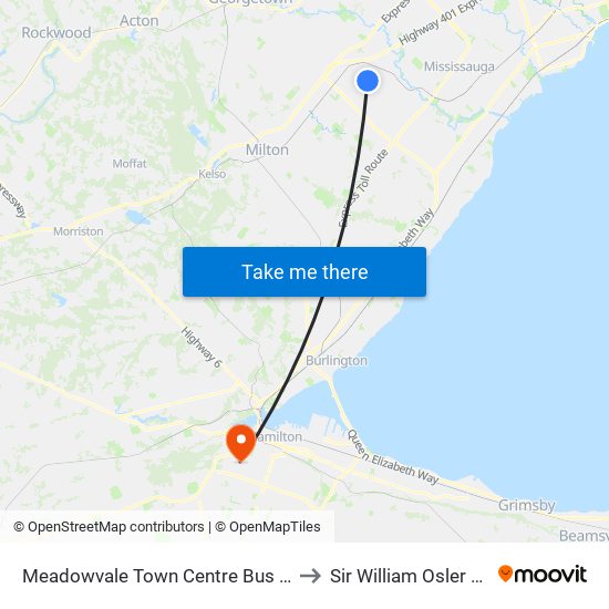 Meadowvale Town Centre Bus Terminal Platform H, I, J to Sir William Osler Health Institute map