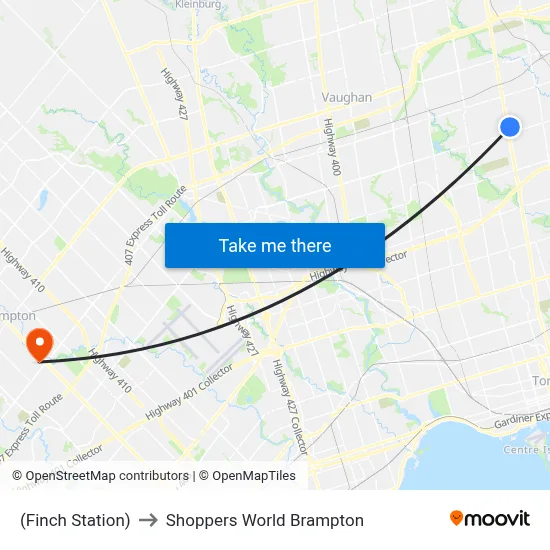 (Finch Station) to Shoppers World Brampton map